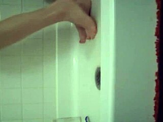 Wow, my hot big tits girlfriend masturbates in shower with shampoo bottle!