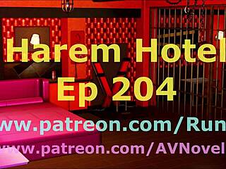 Intense harem action in anime hotel 204.