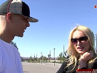 skinny blonde slut with small tits gets huge cumshot on boobs and face