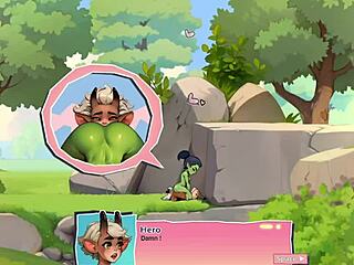 Young female orc dominates with face-sitting on lucky boy in horny game review