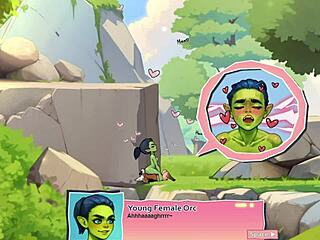 Young female orc dominates with face-sitting on lucky boy in horny game review