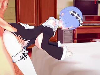 Rem bangs hard with big boobs maid in Re Zero. Watch full POV on Sheer or FantasyKing3!