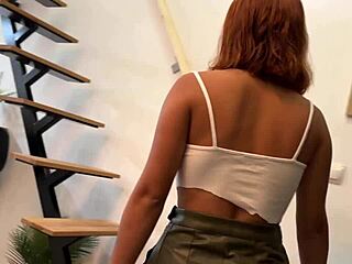 Cute Redhead Teasing With Natural Hairy Pussy on Chair Without Underwear