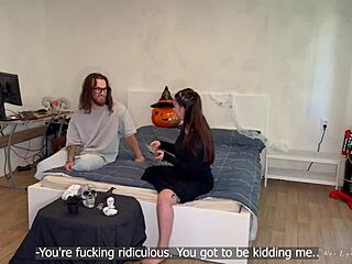 Busty gothic witch had anal sex with nerdy virgin on halloween