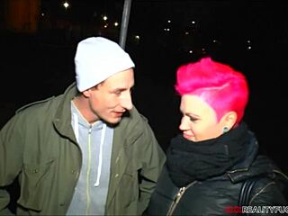 Crazy Pink Hair Milf Grabs Random Street Dick for Cum on Face