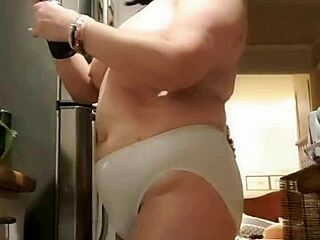 Wife in kitchen in big panties GETS HER TITS SUCKED HARD!