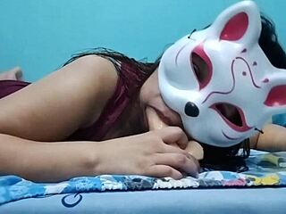 Wet-haired filipina chubby girl teases with dildo in maroon dress