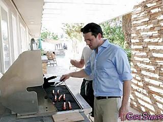 Old man eats young stepdaughter's pussy with monster cock