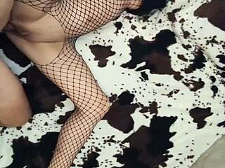 Milf Wife in Fishnet Body Gets Anal Stretched Hard 😈