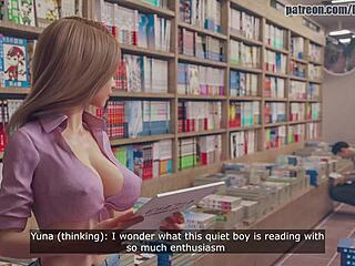 Fucking hard in a Japanese bookstore with wild action