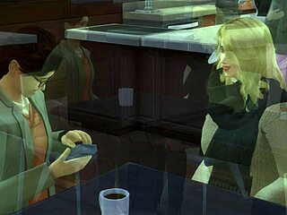 Having coffee with a friend, then he fucks her in the bathroom