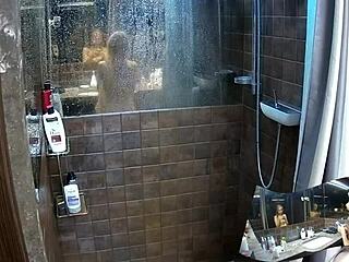 Voyeur catches two girlfriends showering naked in bathroom on hidden cam
