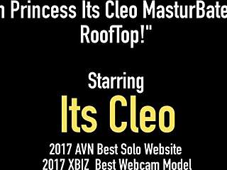 Cam princess Cleo masturbates with vibrator on rooftop pool, squirting naked