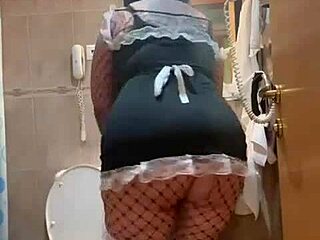 Milf Maid Cleans Deep in Her Anal and Pussy Holes