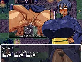 Tanned Natsuki in hentai game ep 36 takes old man's load in ass publicly