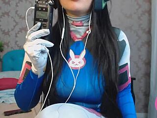 Cosplay DVA Overwatch gamer girl gets naughty