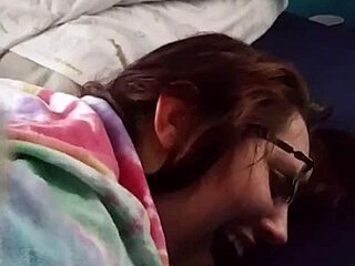 husband fingers tight pussy and ass of nerdy brunette wife!