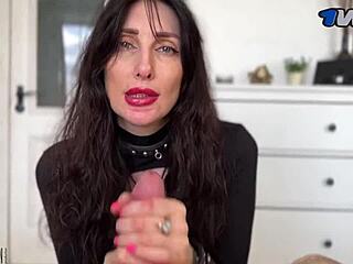 The Hot MILF in Stockings Punishes by Sucking Dick and Getting Cum on Feet