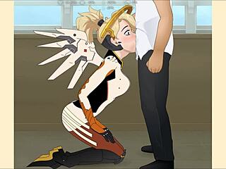 Overwatch Mercy Bends Over for Deepthroat Blowjob in Hentai