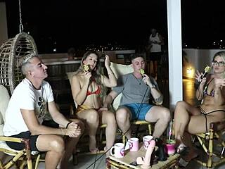 Blonde Teens In Sheer Red Lingerie Engage In Bisexual Swingers Group Sex