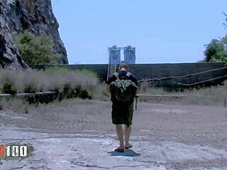 I watch this leggy brunette beg for deep anal drilling outdoors