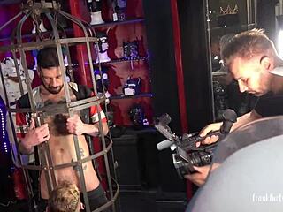 wow, threesome in a gay store with monster cocks and wild blowjobs!