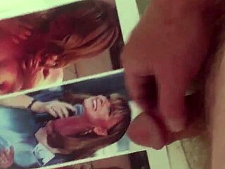 Cute Brunette Strips in Jeans on Bed While Touching Her Shaved Body