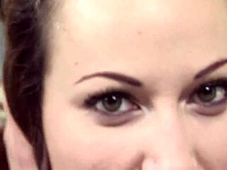 This brunette in lingerie bends over for doggy style blowjob and facial cumshot with her big tits bouncing 💦