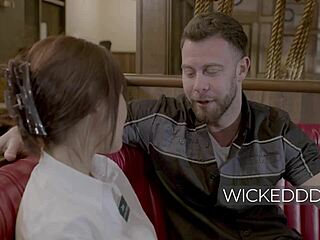 Petite asian waitress intensely fucked in restaurant, riding cock hard