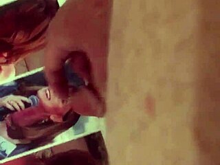 Cute Brunette Strips in Jeans on Bed While Touching Her Shaved Body