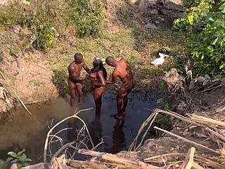 Strangers take turns banging teen 18+ village girl by river!