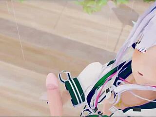 Hey, watch Amane Kanata from Hololive strip for a sexy 3D MMD dance with creampie!