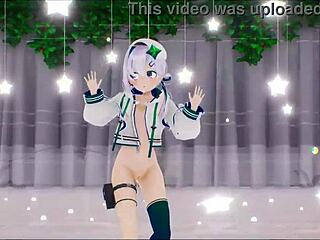 Hey, watch Amane Kanata from Hololive strip for a sexy 3D MMD dance with creampie!