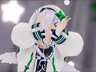 Hey, watch Amane Kanata from Hololive strip for a sexy 3D MMD dance with creampie!