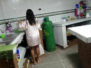 Colombian Mature Woman Serves Food While Her Stepbrother Licks And Fucks Her Big Ass Pussy.