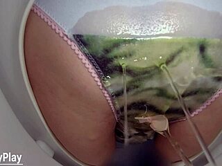 man, caught piss dripping in panties on toilet cam