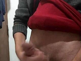 Skinny Guy Jerking Off Solo with Clothes On