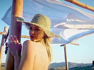 Petite blonde model emma hix poses amazing ass outdoor for playboy