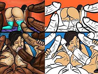 latina milf goes wild sucking huge black dicks in hentai