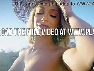 Petite blonde model emma hix poses amazing ass outdoor for playboy