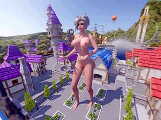 Ever seen Mercy outgrow Blizzard World spawn in kinky anime style?