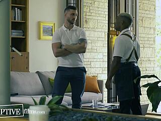 Boss jerks off watching hot assistants tease and bareback fuck in office - DisruptiveFilms