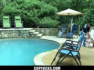 skinny teen 18+ perp getting ass filled with officer's load in garage