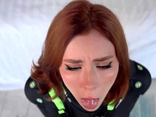 Redhead QT Robot Gets Deepthroat and Pussy Creampie.