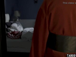 Santa sneaks a quick session with petite teen beauty at boss's home.