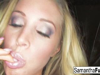 Samantha teases with her big tits!