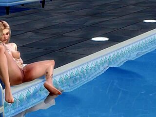Ever Seen a Blonde Cartoon Babe Masturbating by the Pool?