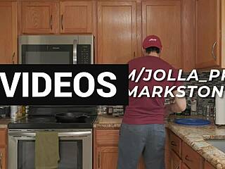 Thick Latina wife gets fucked and squirts while husband cooks in kitchen