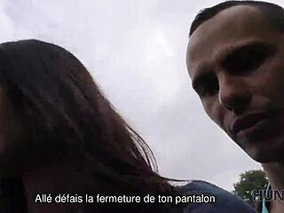 This guy sold his brunette girlfriend for money and she gives blowjobs.