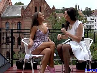 british milf devours lesbian babe’s pussy in stockings!